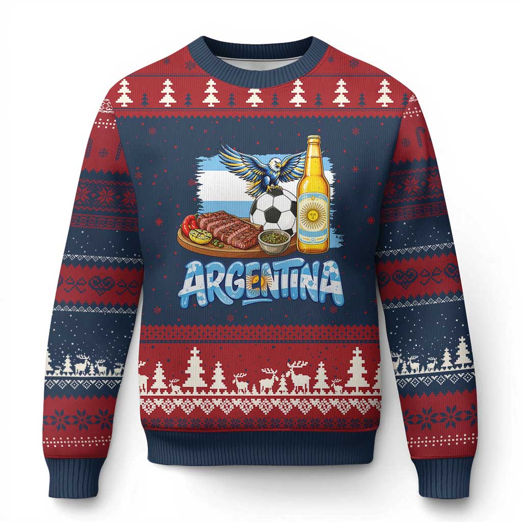 Argentine Pride Soccer And Beer Ugly Christmas Sweater Football Fan Graphic TS12 Navy Red Print Your Wear
