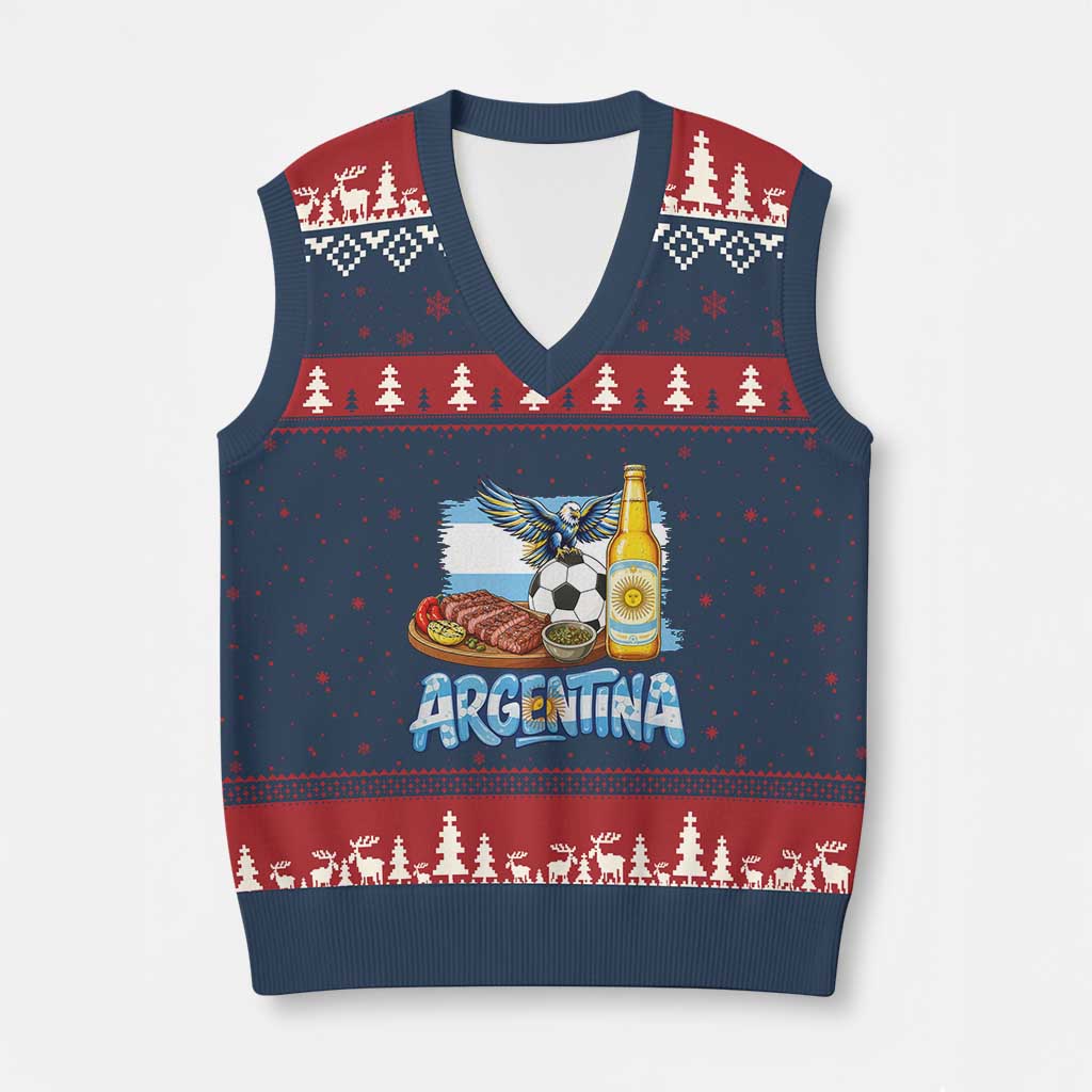 Argentine Pride Soccer And Beer V-Neck Knit Sweater Vest Football Fan Graphic