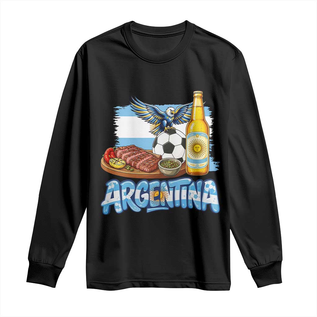 Argentine Pride Soccer And Beer Long Sleeve Shirt Football Fan Graphic
