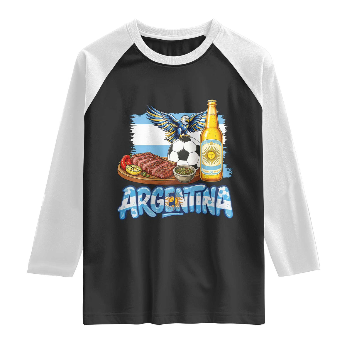Argentine Pride Soccer And Beer Raglan Shirt Football Fan Graphic