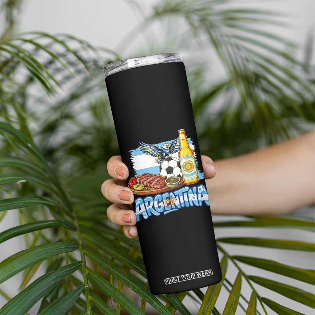 Argentine Pride Soccer And Beer Skinny Tumbler Football Fan Graphic