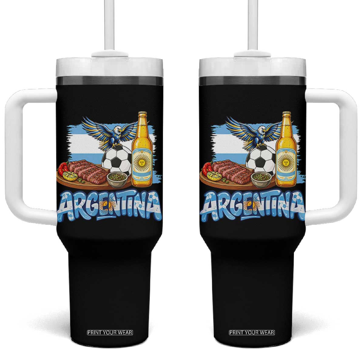 Argentine Pride Soccer And Beer Tumbler With Handle Football Fan Graphic