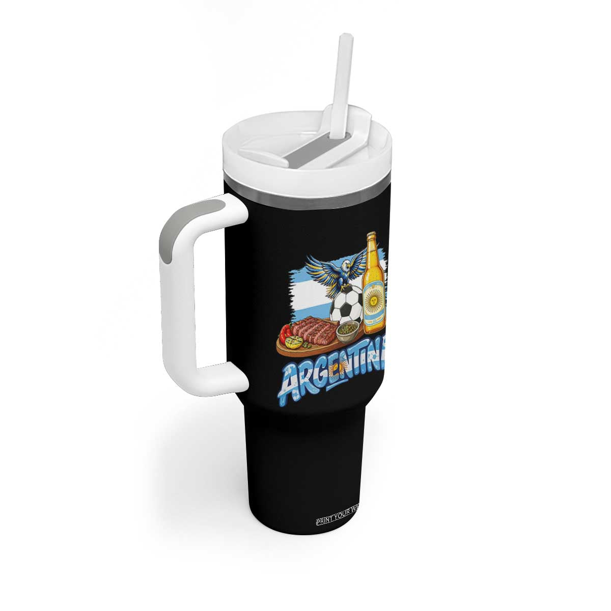 Argentine Pride Soccer And Beer Tumbler With Handle Football Fan Graphic