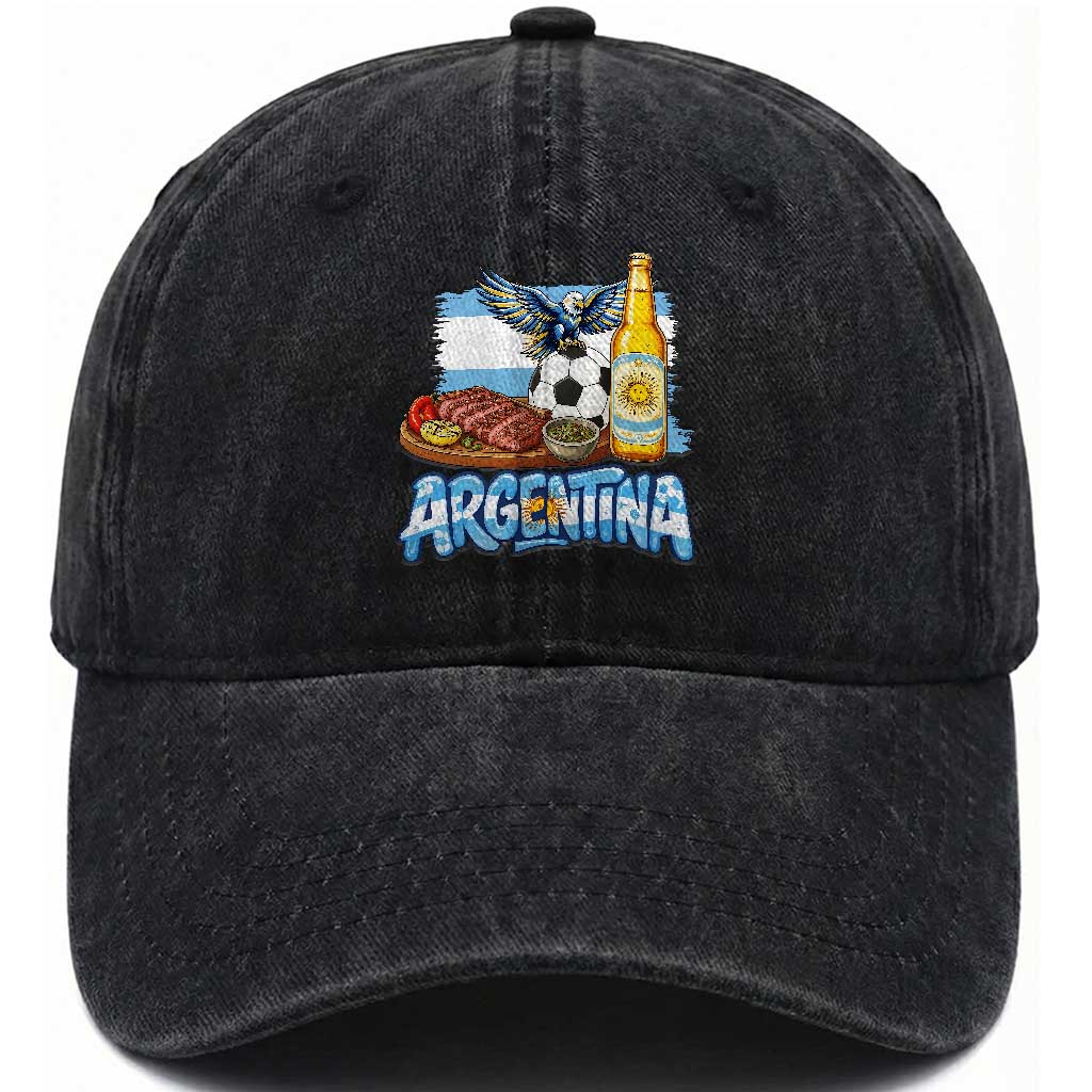 Argentine Pride Soccer And Beer Washed Cotton Baseball Cap Football Fan Graphic TS12 Print Your Wear