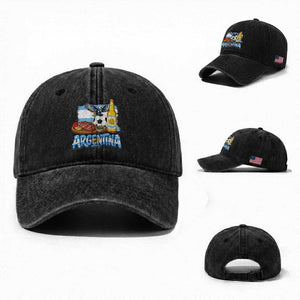 Argentine Pride Soccer And Beer Washed Cotton Baseball Cap Football Fan Graphic