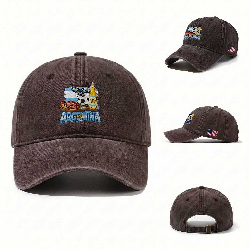 Argentine Pride Soccer And Beer Washed Cotton Baseball Cap Football Fan Graphic