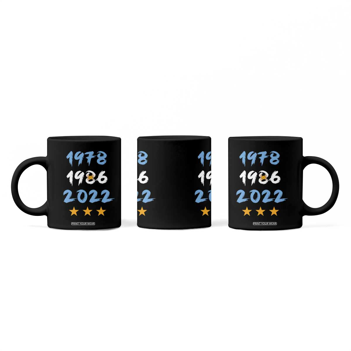 Argentina 3 Stars Champions Coffee Mug 1978 1986 2022 Football Pride