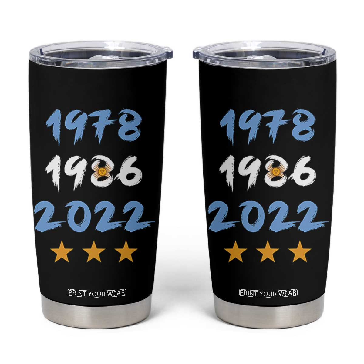 Argentina 3 Stars Champions Tumbler Cup 1978 1986 2022 Football Pride TS12 Black Print Your Wear