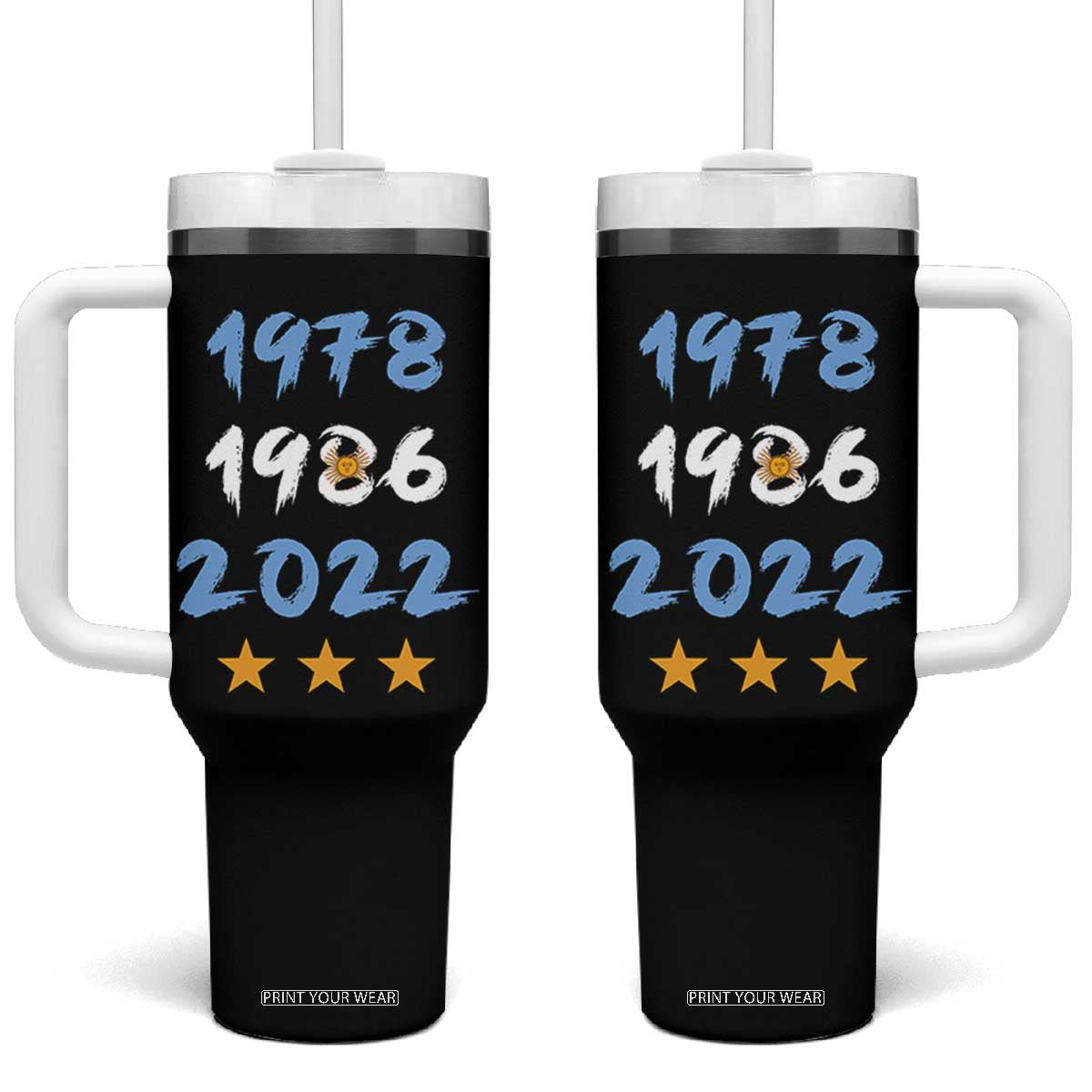 Argentina 3 Stars Champions Tumbler With Handle 1978 1986 2022 Football Pride