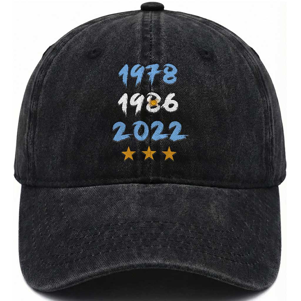 Argentina 3 Stars Champions Washed Cotton Baseball Cap 1978 1986 2022 Football Pride