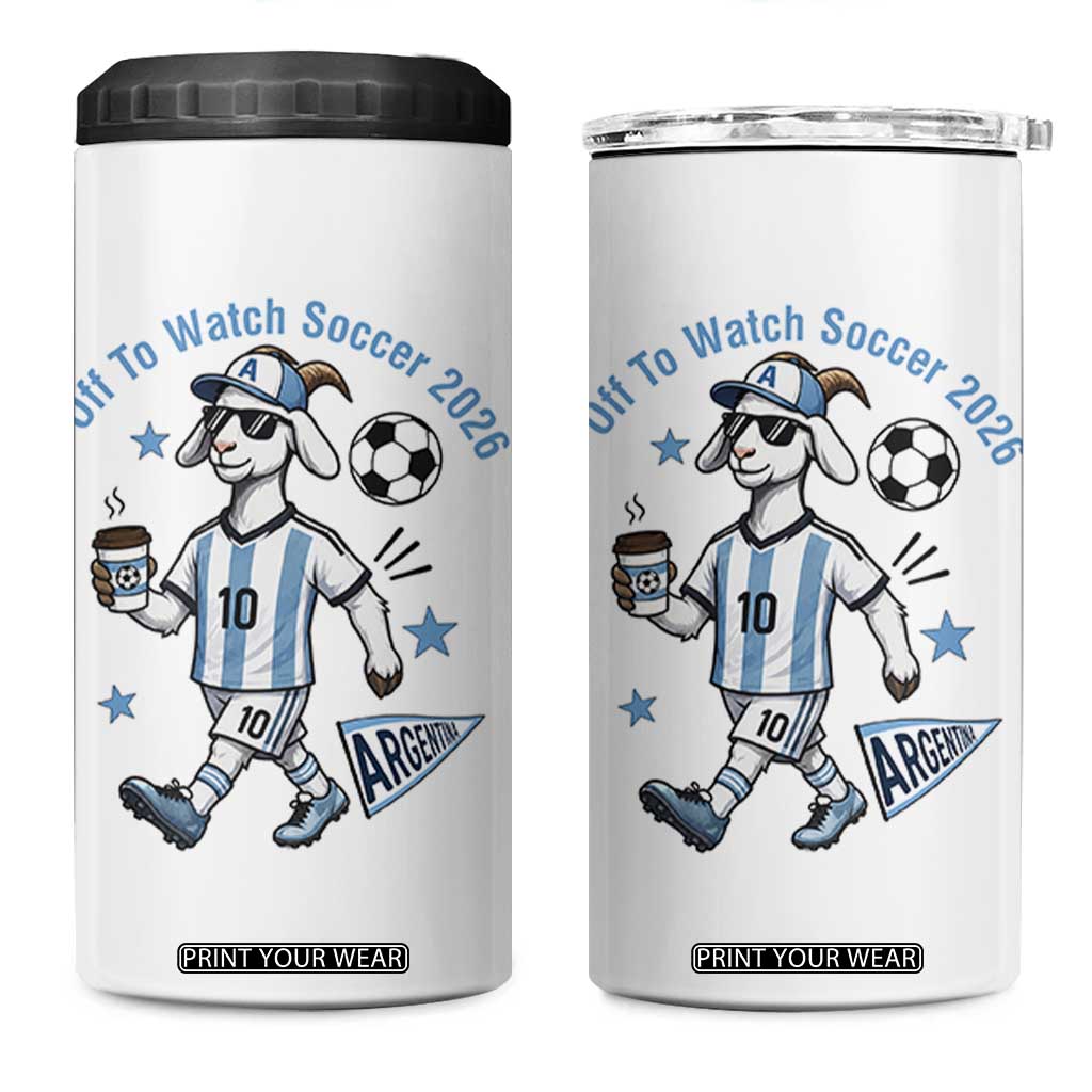Funny Goat Football Lover 4 in 1 Can Cooler Tumbler Off To Watch Argentina Soccer 2026