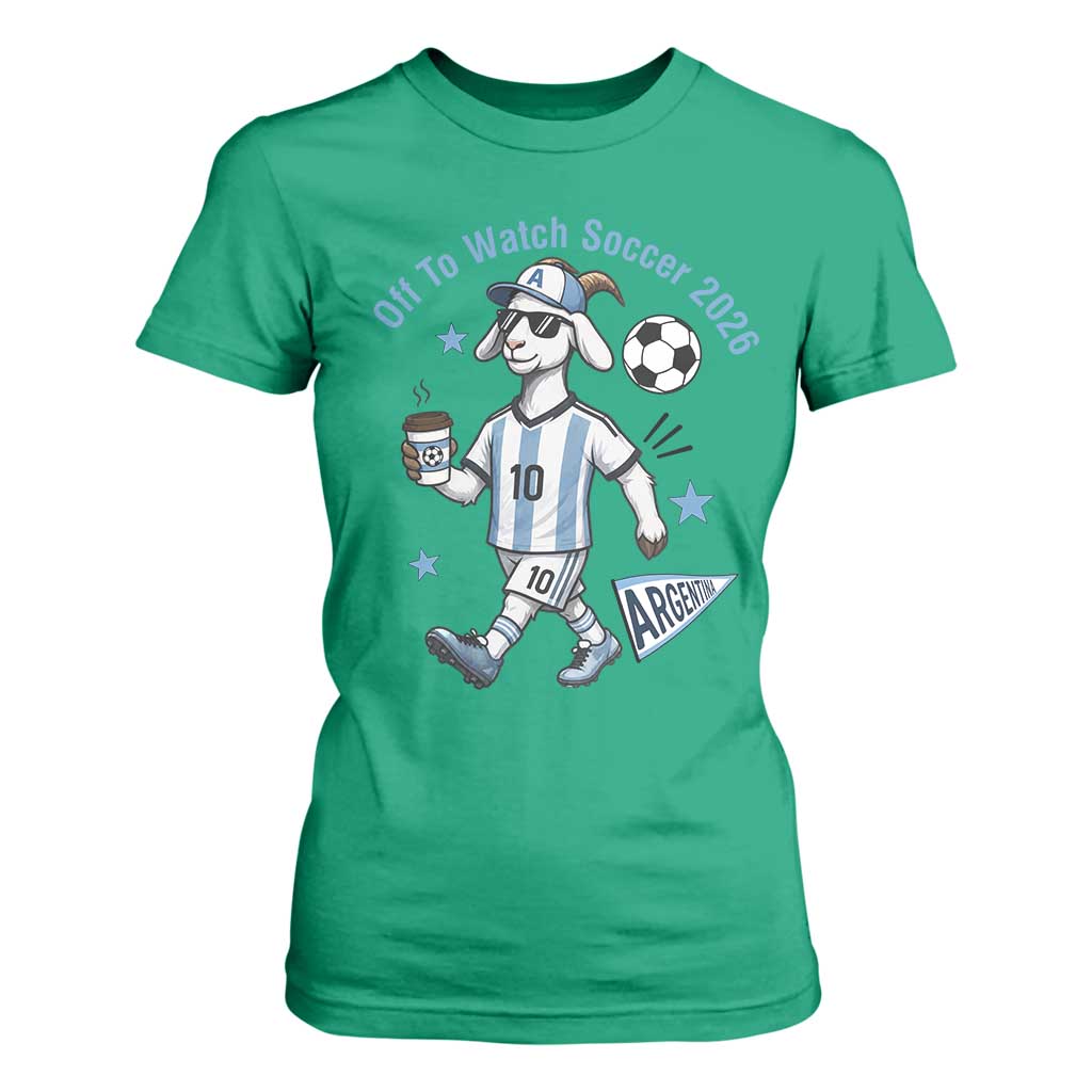 Funny Goat Football Lover T Shirt For Women Off To Watch Argentina Soccer 2026