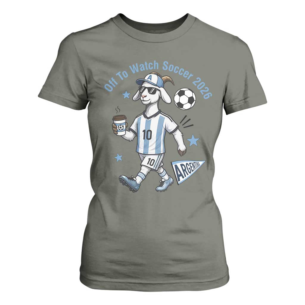 Funny Goat Football Lover T Shirt For Women Off To Watch Argentina Soccer 2026