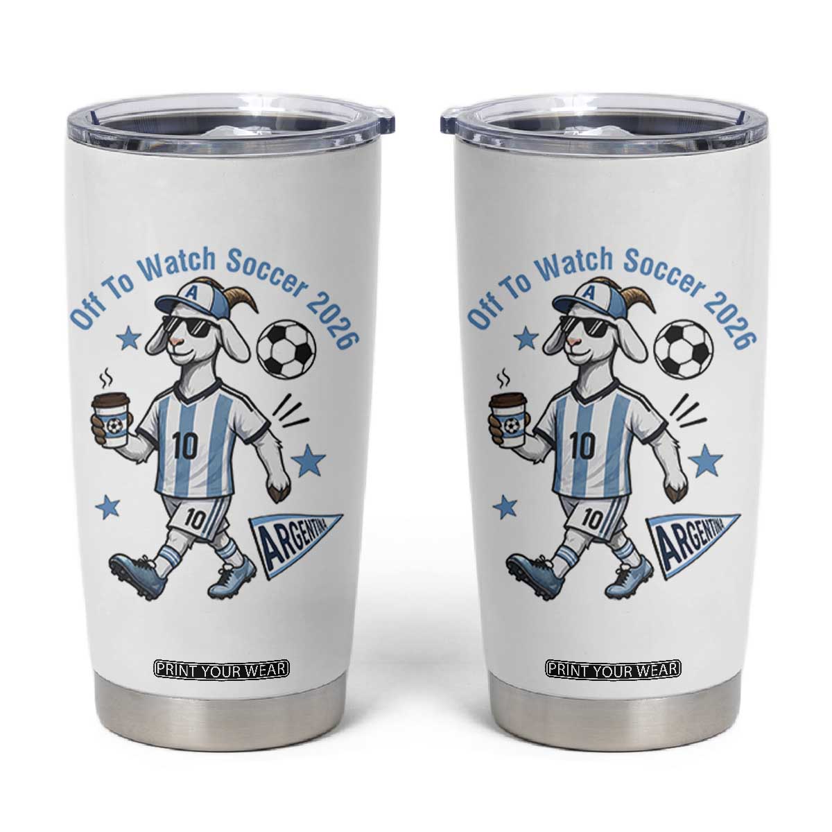 Funny Goat Football Lover Tumbler Cup Off To Watch Argentina Soccer 2026