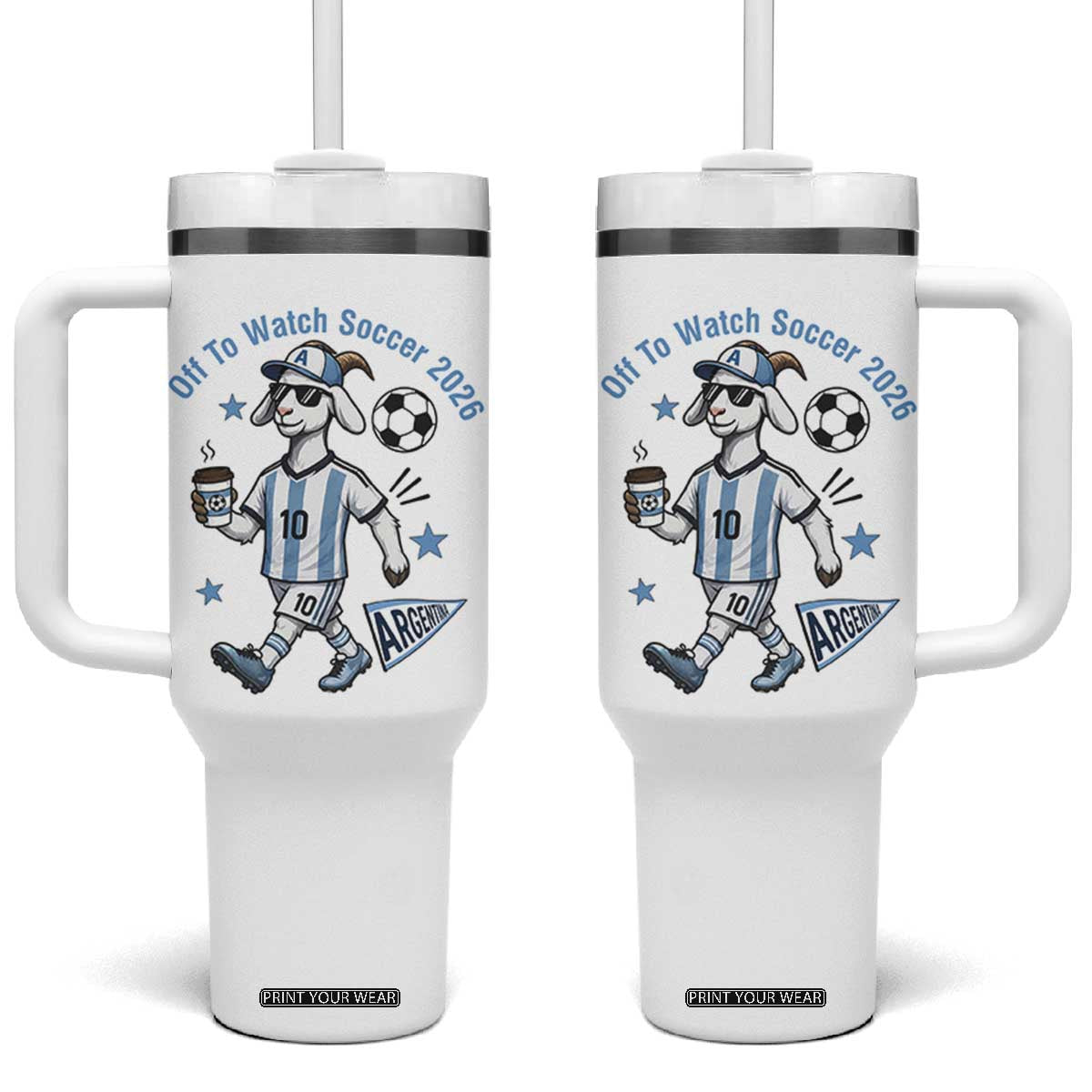 Funny Goat Football Lover Tumbler With Handle Off To Watch Argentina Soccer 2026