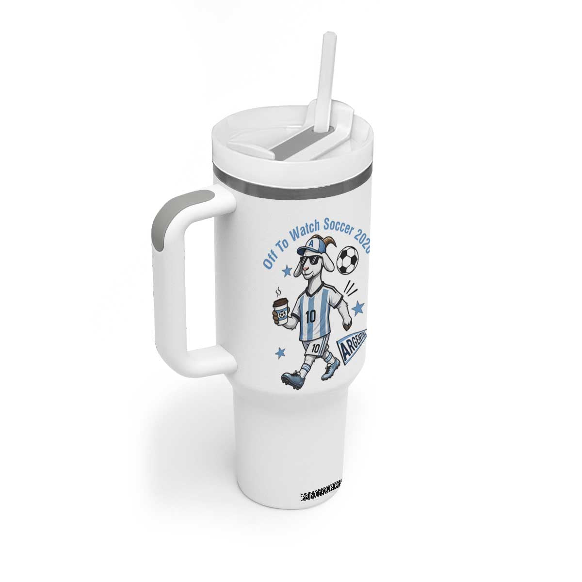 Funny Goat Football Lover Tumbler With Handle Off To Watch Argentina Soccer 2026