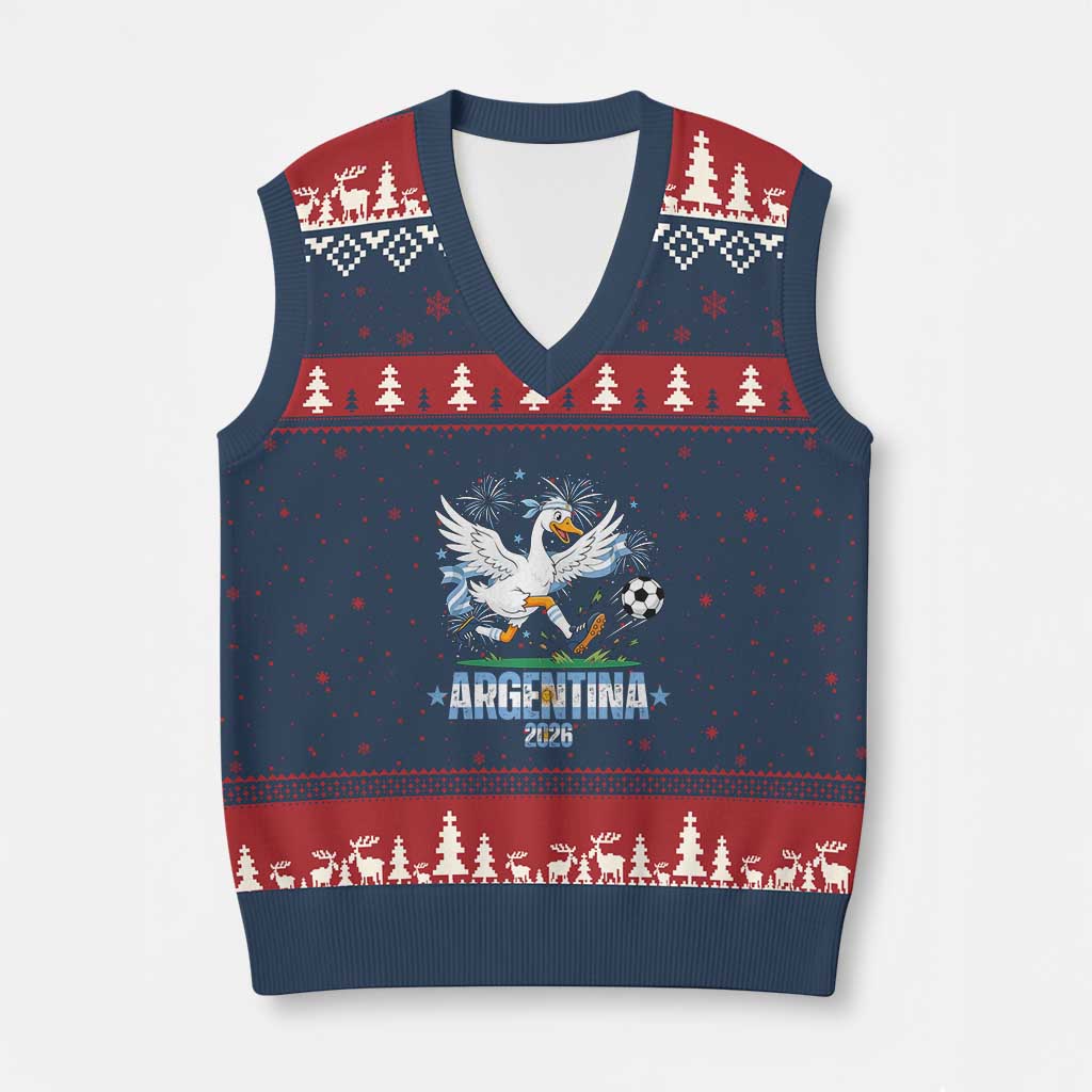 Funny Argentina Soccer Goose V-Neck Knit Sweater Vest Football Fan Graphic TS12 Navy Red Print Your Wear