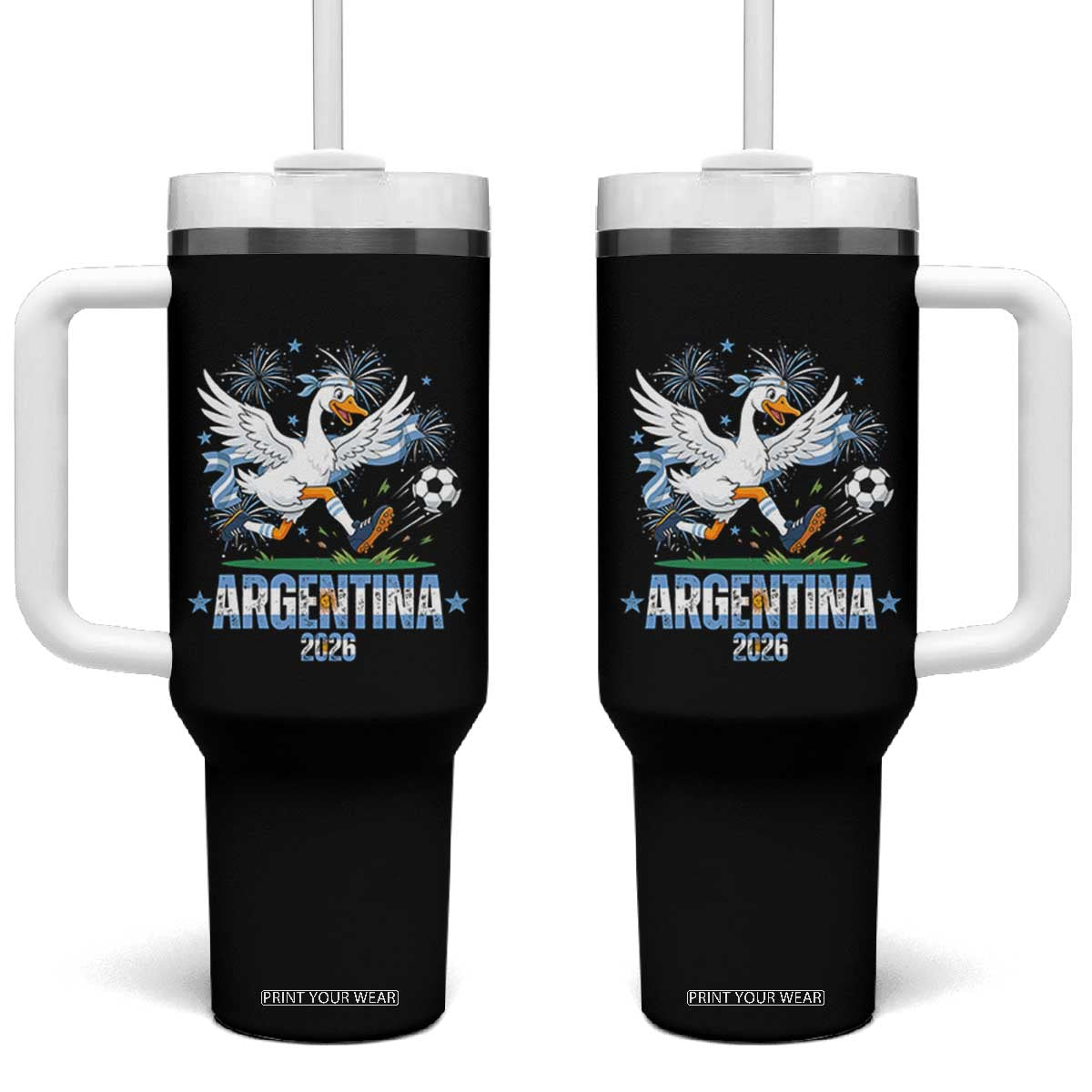 Funny Argentina Soccer Goose Tumbler With Handle Football Fan Graphic