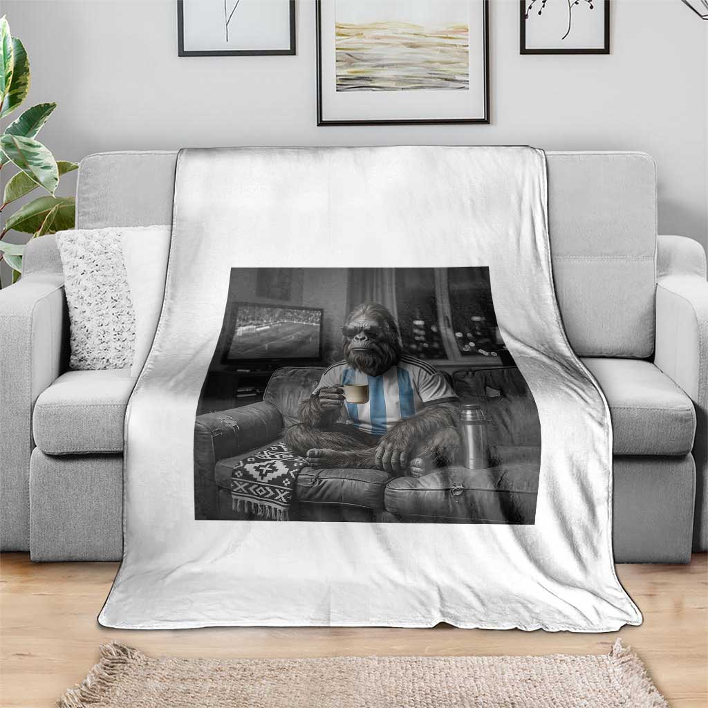 Funny Bigfoot Watching Soccer Throw Blanket Argentina Futbol Fan