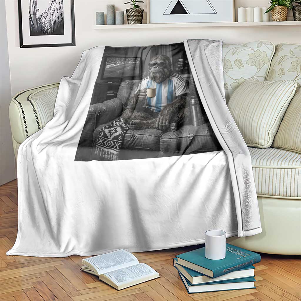 Funny Bigfoot Watching Soccer Throw Blanket Argentina Futbol Fan