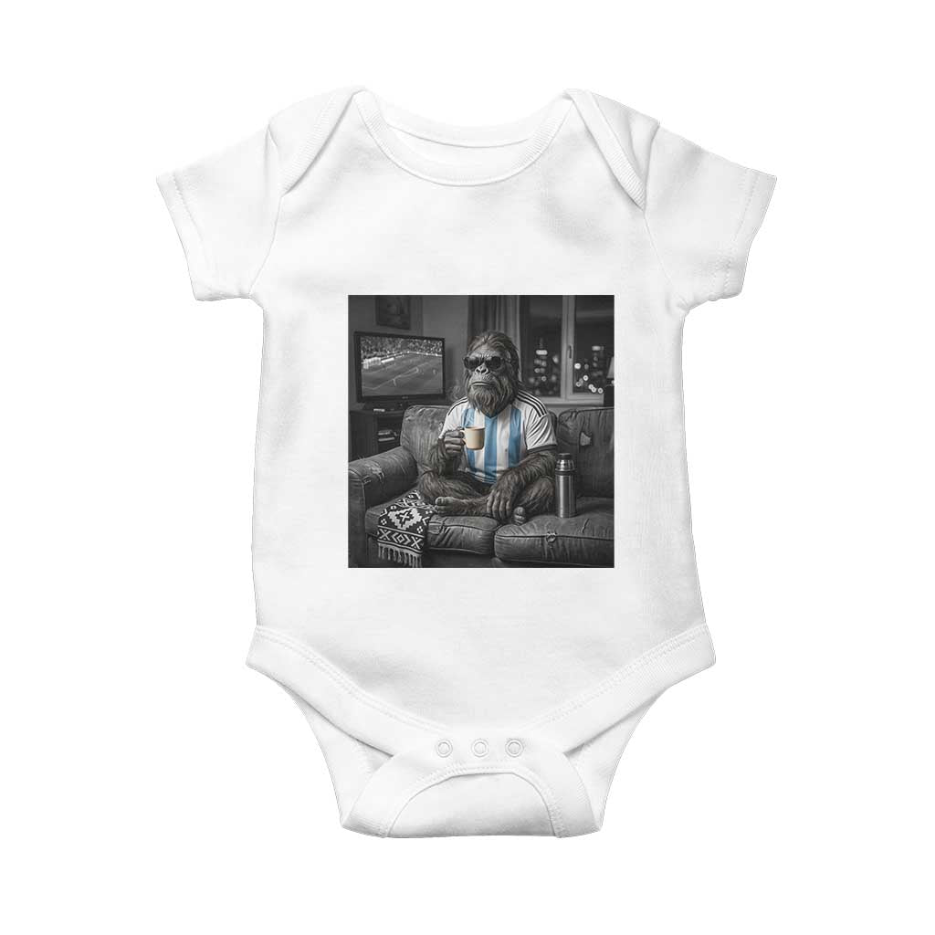 Funny Bigfoot Watching Soccer Baby Onesie Argentina Futbol Fan TS12 White Print Your Wear