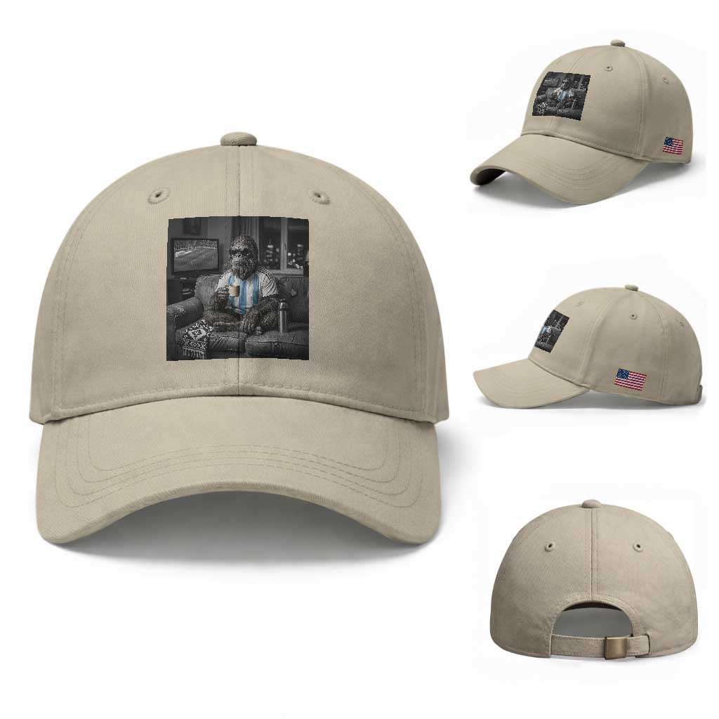 Funny Bigfoot Watching Soccer Baseball Cap Argentina Futbol Fan