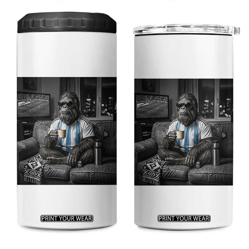 Funny Bigfoot Watching Soccer 4 in 1 Can Cooler Tumbler Argentina Futbol Fan