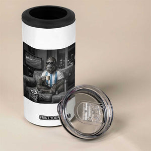 Funny Bigfoot Watching Soccer 4 in 1 Can Cooler Tumbler Argentina Futbol Fan