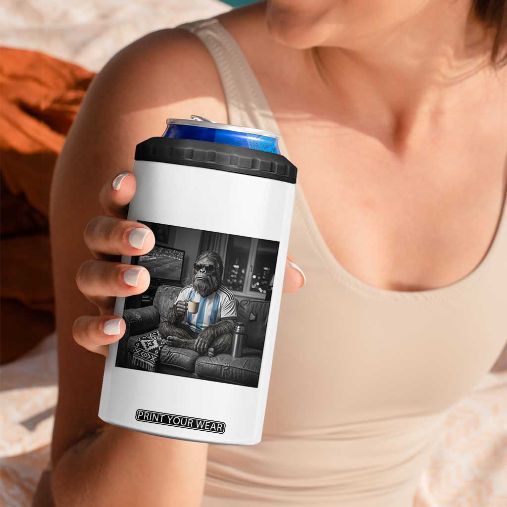 Funny Bigfoot Watching Soccer 4 in 1 Can Cooler Tumbler Argentina Futbol Fan