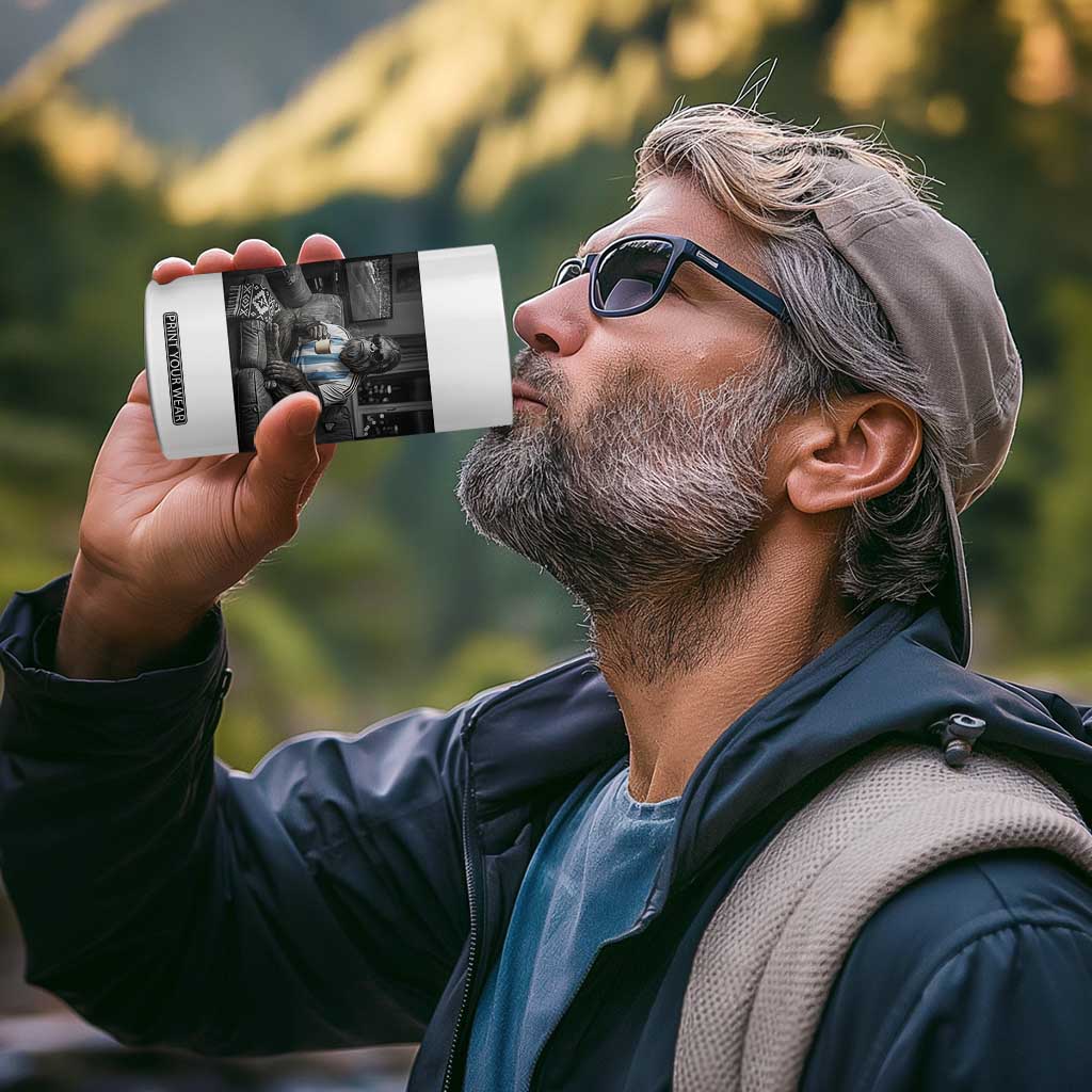Funny Bigfoot Watching Soccer 4 in 1 Can Cooler Tumbler Argentina Futbol Fan