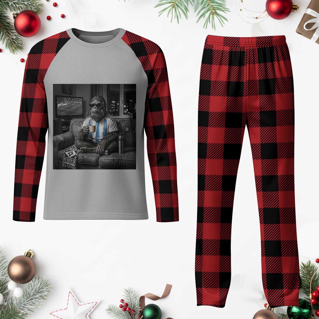 Funny Bigfoot Watching Soccer Plaid Pajama Set Argentina Futbol Fan TS12 Buffalo Plaid Print Your Wear