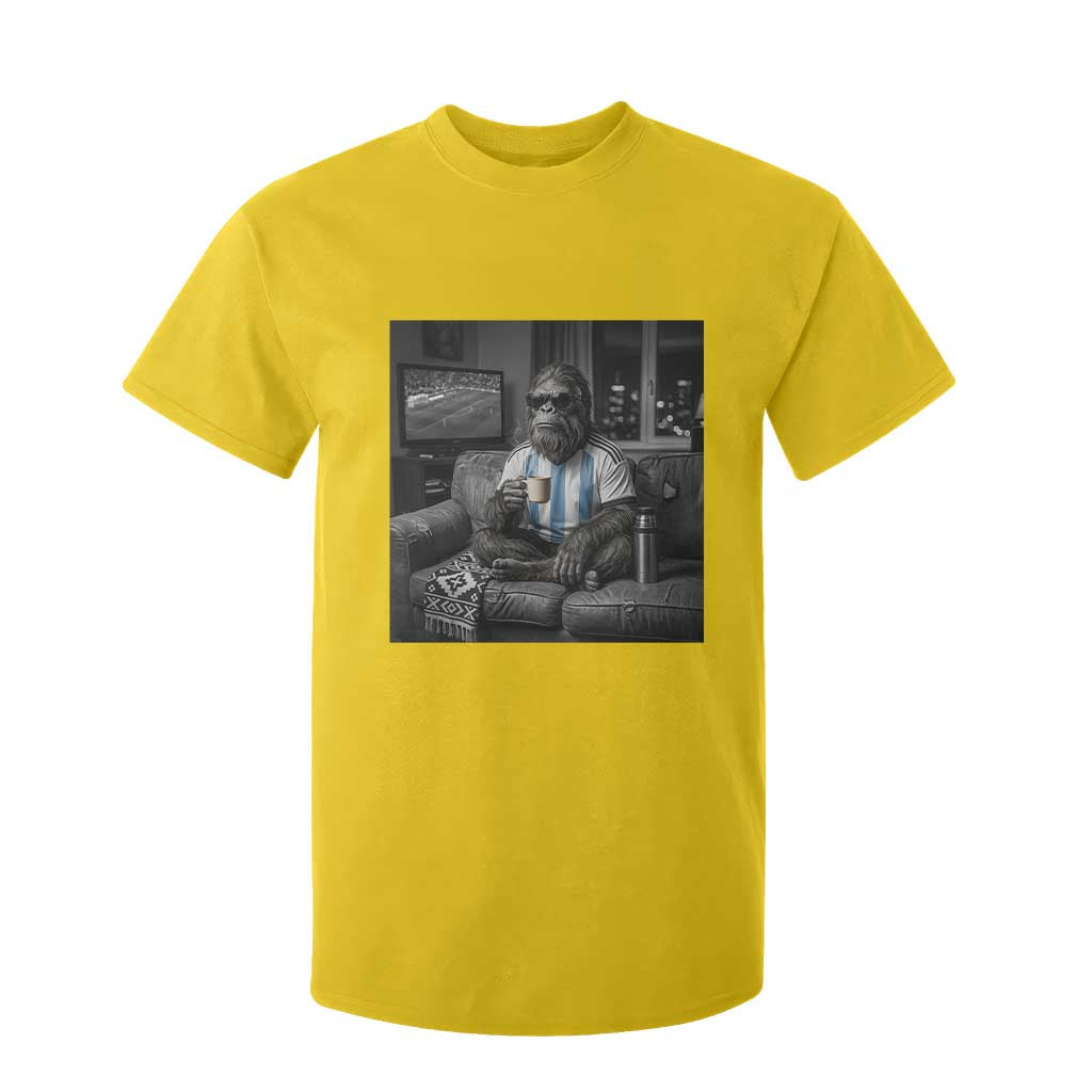 Funny Bigfoot Watching Soccer T Shirt For Kid Argentina Futbol Fan