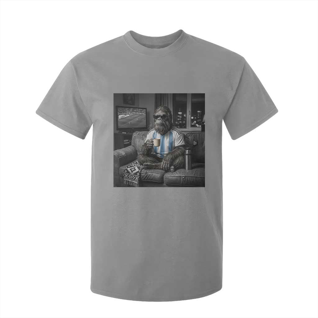 Funny Bigfoot Watching Soccer T Shirt For Kid Argentina Futbol Fan