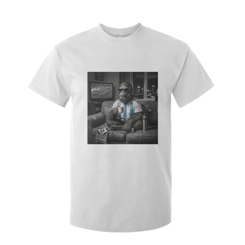 Funny Bigfoot Watching Soccer T Shirt For Kid Argentina Futbol Fan