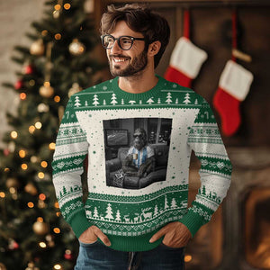 Funny Bigfoot Watching Soccer Ugly Christmas Sweater Argentina Futbol Fan