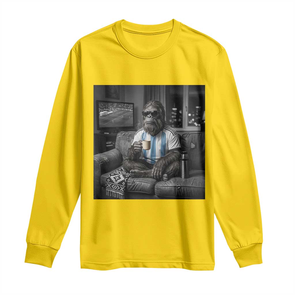 Funny Bigfoot Watching Soccer Long Sleeve Shirt Argentina Futbol Fan