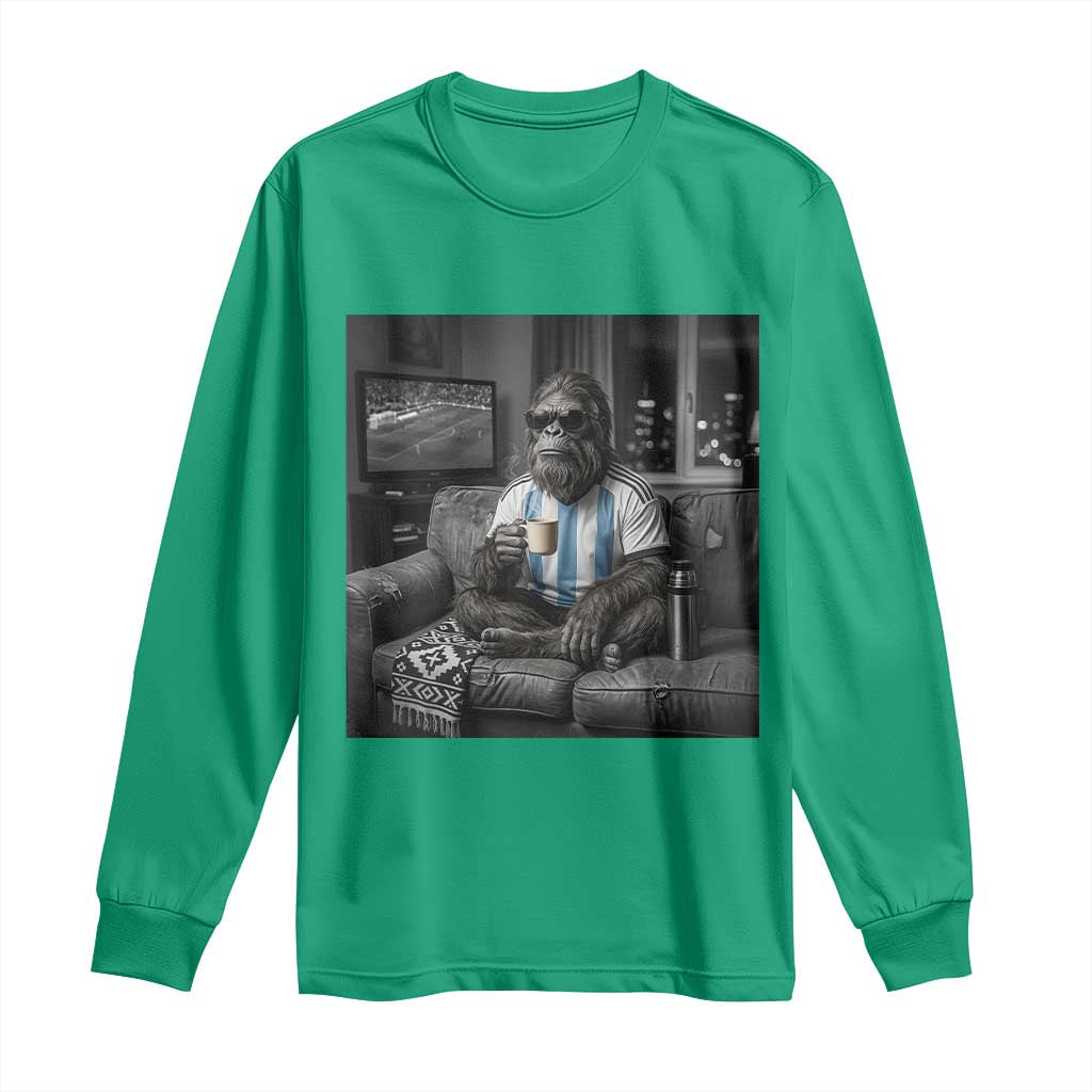 Funny Bigfoot Watching Soccer Long Sleeve Shirt Argentina Futbol Fan