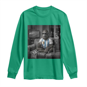 Funny Bigfoot Watching Soccer Long Sleeve Shirt Argentina Futbol Fan