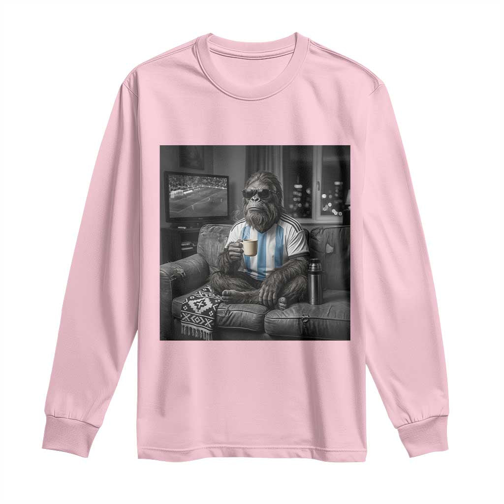 Funny Bigfoot Watching Soccer Long Sleeve Shirt Argentina Futbol Fan