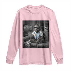Funny Bigfoot Watching Soccer Long Sleeve Shirt Argentina Futbol Fan