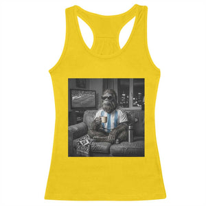 Funny Bigfoot Watching Soccer Racerback Tank Top Argentina Futbol Fan