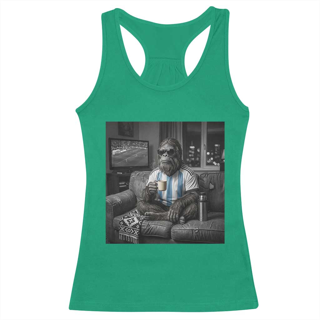 Funny Bigfoot Watching Soccer Racerback Tank Top Argentina Futbol Fan