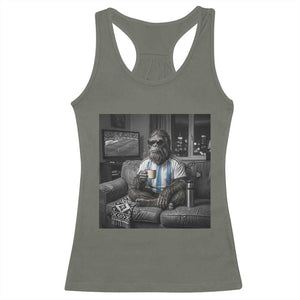 Funny Bigfoot Watching Soccer Racerback Tank Top Argentina Futbol Fan
