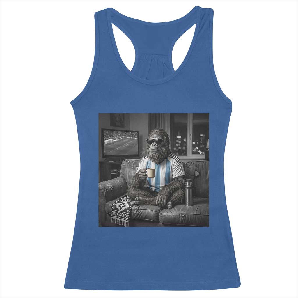 Funny Bigfoot Watching Soccer Racerback Tank Top Argentina Futbol Fan