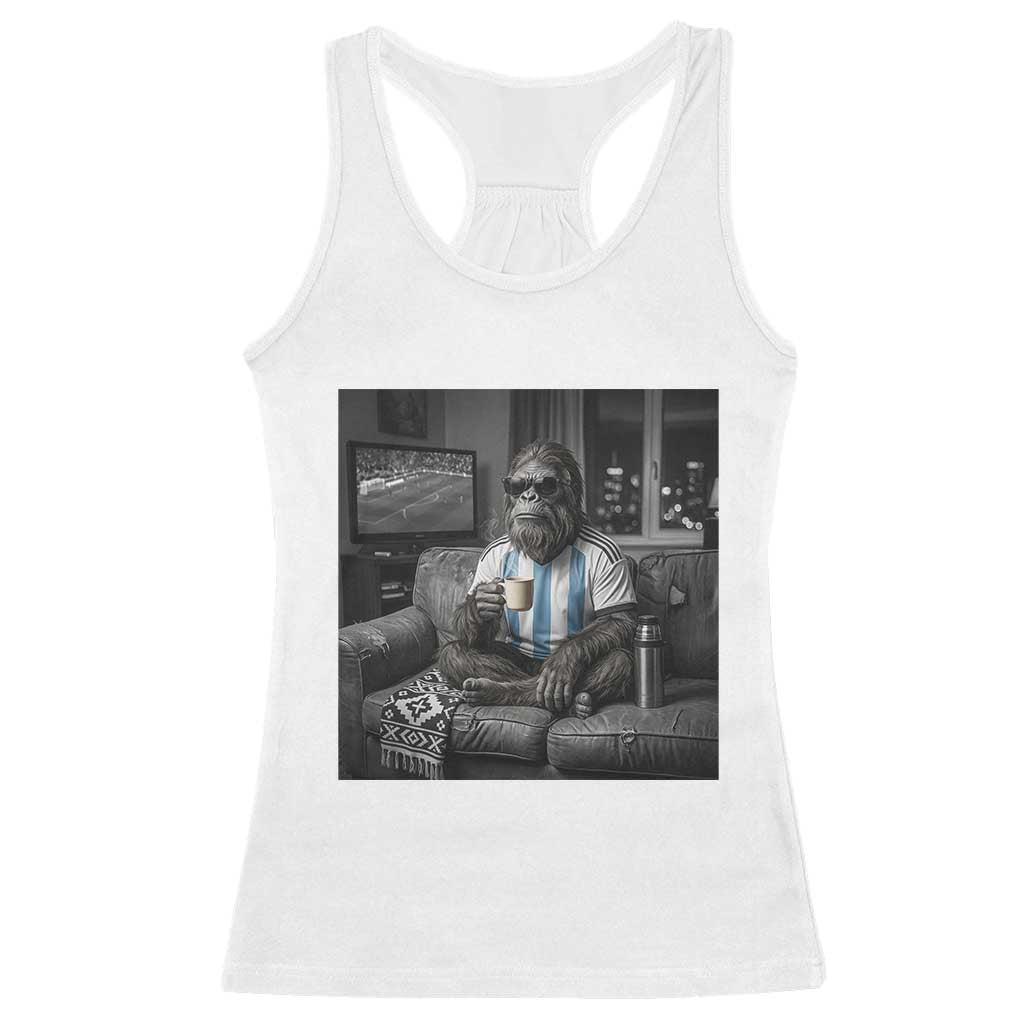 Funny Bigfoot Watching Soccer Racerback Tank Top Argentina Futbol Fan