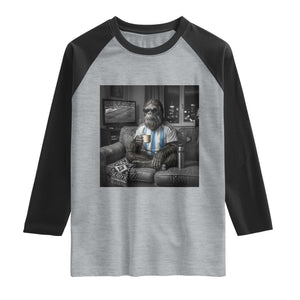 Funny Bigfoot Watching Soccer Raglan Shirt Argentina Futbol Fan