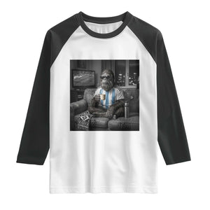 Funny Bigfoot Watching Soccer Raglan Shirt Argentina Futbol Fan