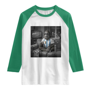 Funny Bigfoot Watching Soccer Raglan Shirt Argentina Futbol Fan