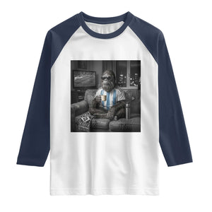 Funny Bigfoot Watching Soccer Raglan Shirt Argentina Futbol Fan