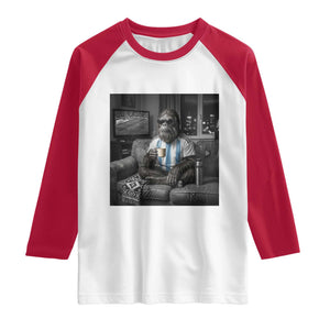 Funny Bigfoot Watching Soccer Raglan Shirt Argentina Futbol Fan